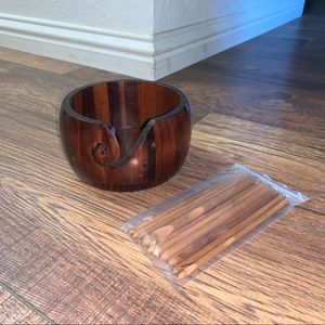 Brand new wooden yarn bowl and crochet hooks